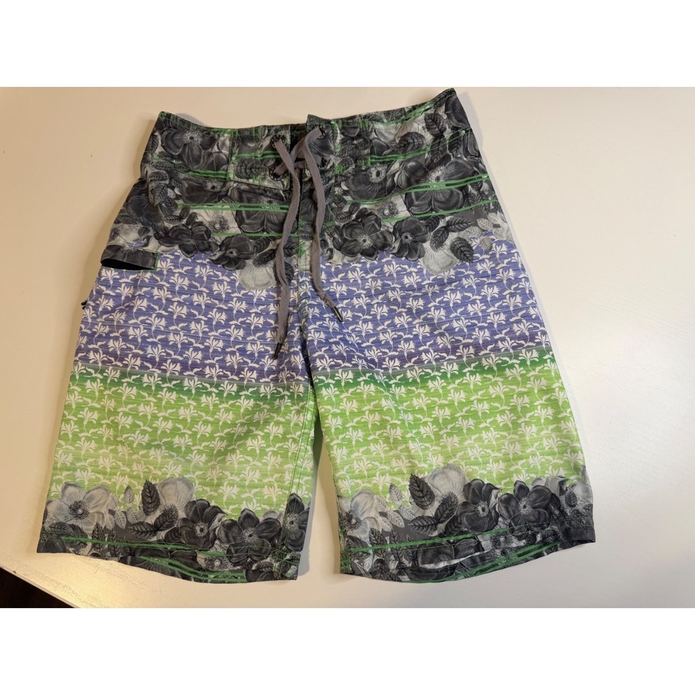Just Bones Boardwear Boys Flower Power Floral Board Shorts Swim Trunks Size 26